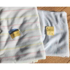 Two Knit Fabric remnants-pastel & white stripe and pastel polka dot